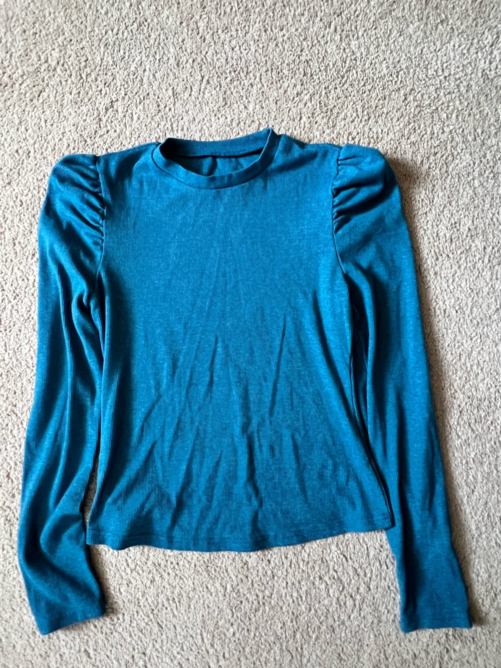 Women’s Teal Puff-Sleeve Knit Top